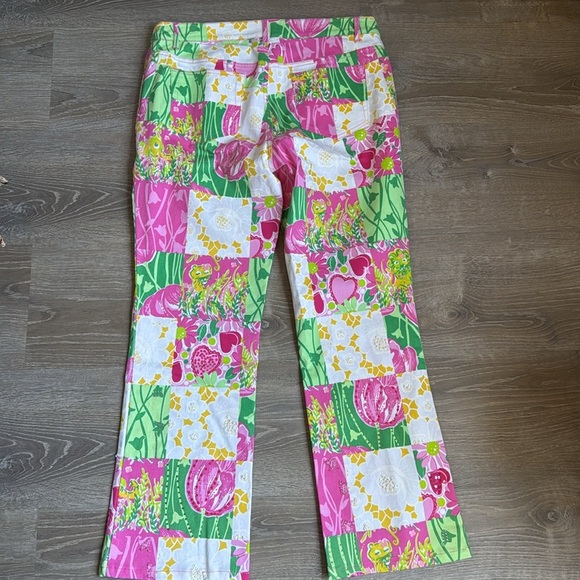 Vtg Lilly Pulitzer white label Patchwork Boot Cut Beads Rhinestones Pants 12 - Picture 2 of 11